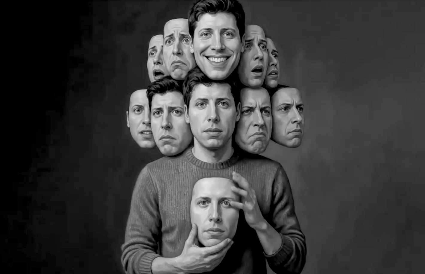 An image of Sam Altman with multiple facial expressions