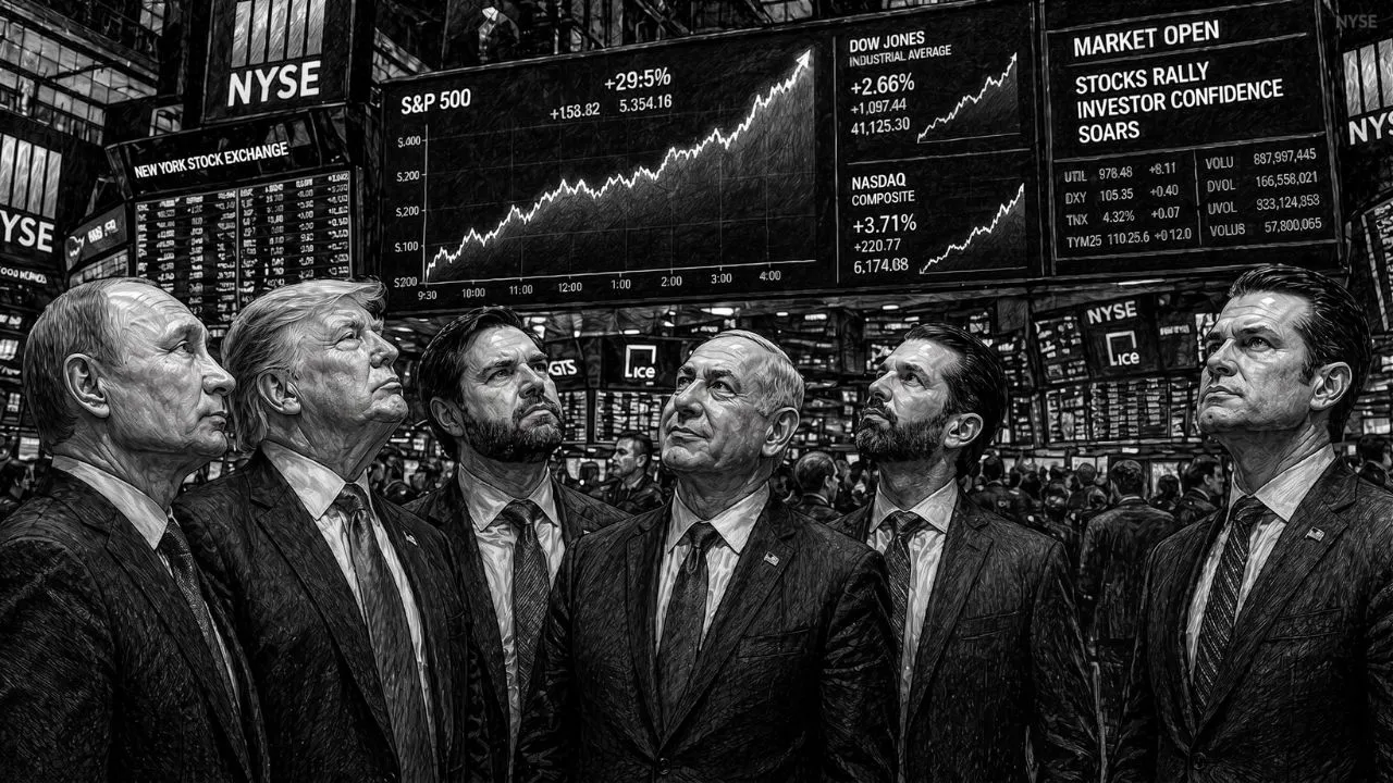 A picture of many of the most powerful men on earth at the stock trading market